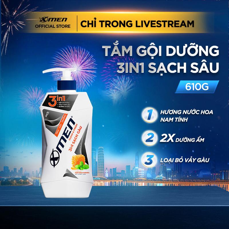Sữa Tắm gội dưỡng Xmen Clean & Fresh 3in1 610g Sạch Gàu 2in1 610g Sạch Sâu Dầu gội Sạch Gàu 630g