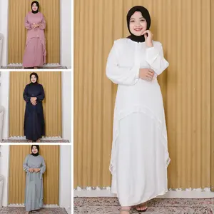 Rasya22 - Dress Gamis Binor Bini Orang Rayon Twill Mix Layer Brokat Dress Muslimah Elegan Syari