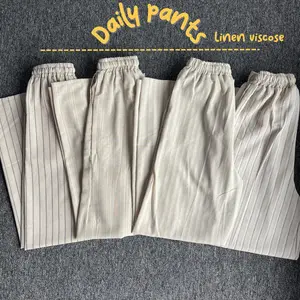 MYLOVA - DAILY Linen Salur Garis - Celana panjang linen wanita Stripe - Neutral color pants - Stripe linen pants - Celana linen Salur - Everyday pants linen - stripe pants - celana panjang baggy garis - kulot linen salur