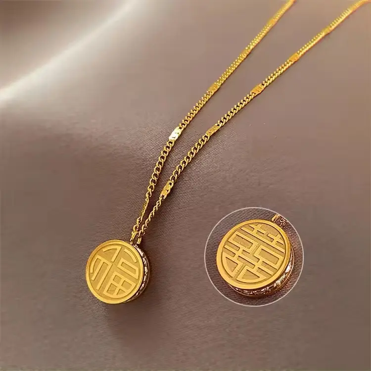 016 Kalung rantai klasik mode kebahagiaan lingkaran berlapis emas bahan titanium premium 18k anti luntur tahan karat fashion trendy kekinian anggun elegant