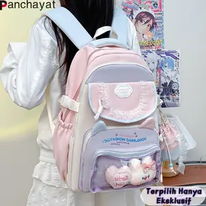 Panchayat Ransel Wanita Korea Sekolah Dasar Tas Stylish Bahan Nilon Tahan Air Kapasitas Besar Ringan 30cm x 15cm x 45cm Backpack Lucu Tahan Aus