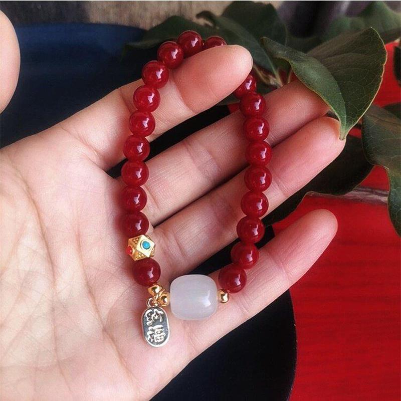 Vòng Tay Quyến Rũ Cho Phụ Nữ Và Trẻ Em Gái, Hạt Màu Đỏ 8Mm / 10Mm, Quà Tặng Trang Sức 0