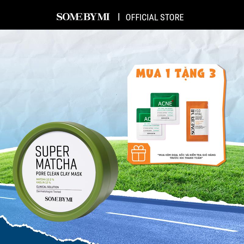 [LS][Quà tặng 2 sữa rửa mặt aha 1.5ml + 1 kem chống nắng v10 1.5g] Mặt nạ rửa Some By Mi Super Matcha Pore Clean Clay Mask 100g Làm Đẹp Da