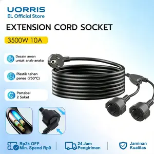 Kabel Sambungan Listrik Extension Stop Kontak 2 Soket Waterproof Karet Outdoor Anti Air Panjang kabel Colokan Listrik Anti Air  EU Plug