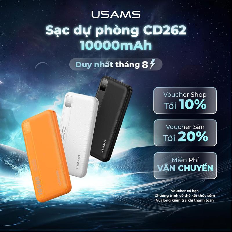 [MELIVE] Pin Dự Phòng USAMS CD262 10.000mAh, 1C+1A, Digital Display | Bảo Hành 24 Tháng