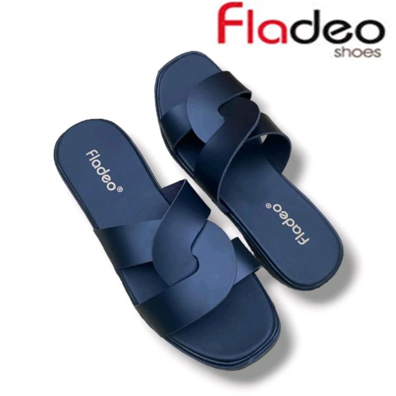 Sandal Slop Wanita Silang triple Terbaru Hak Datar 1 cm Kulit Sintesis/sandal flat wanita kekinian 1