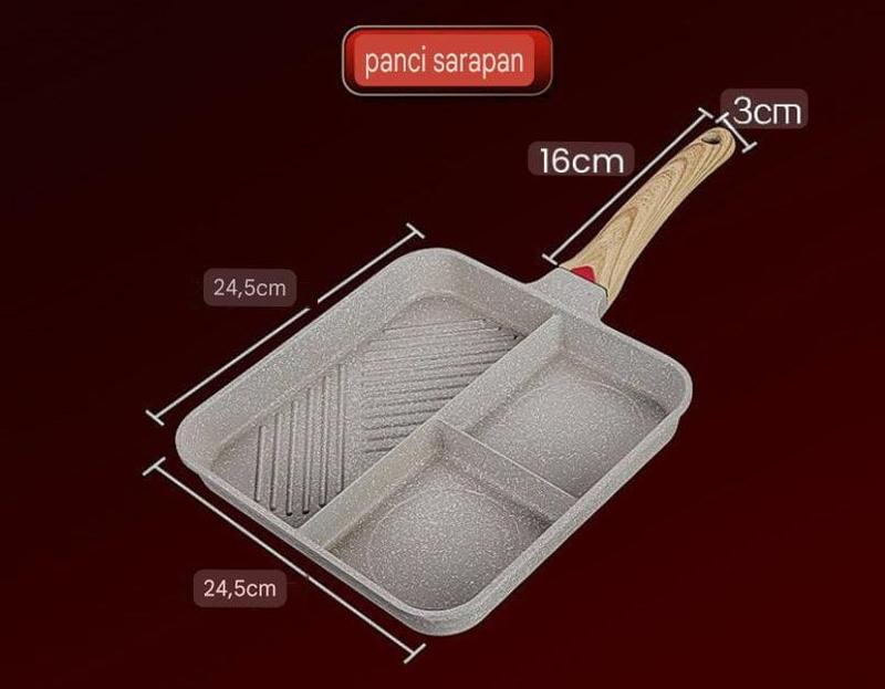 3big1 Grill Non-Stick Medic Stone Fry Pan Wajan Besar 3 dalam 1 Panggang Tumis Batu Medis Anti Lengket + Indikator Panas 1