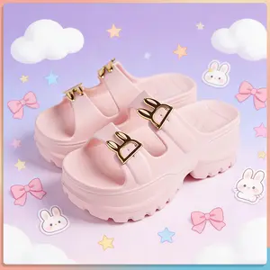 Sandal Wedges EVA 5.5cm Anak Perempuan Sandal Wanita Anti Slip Anti Licin Model Selop Strip Kekinian
