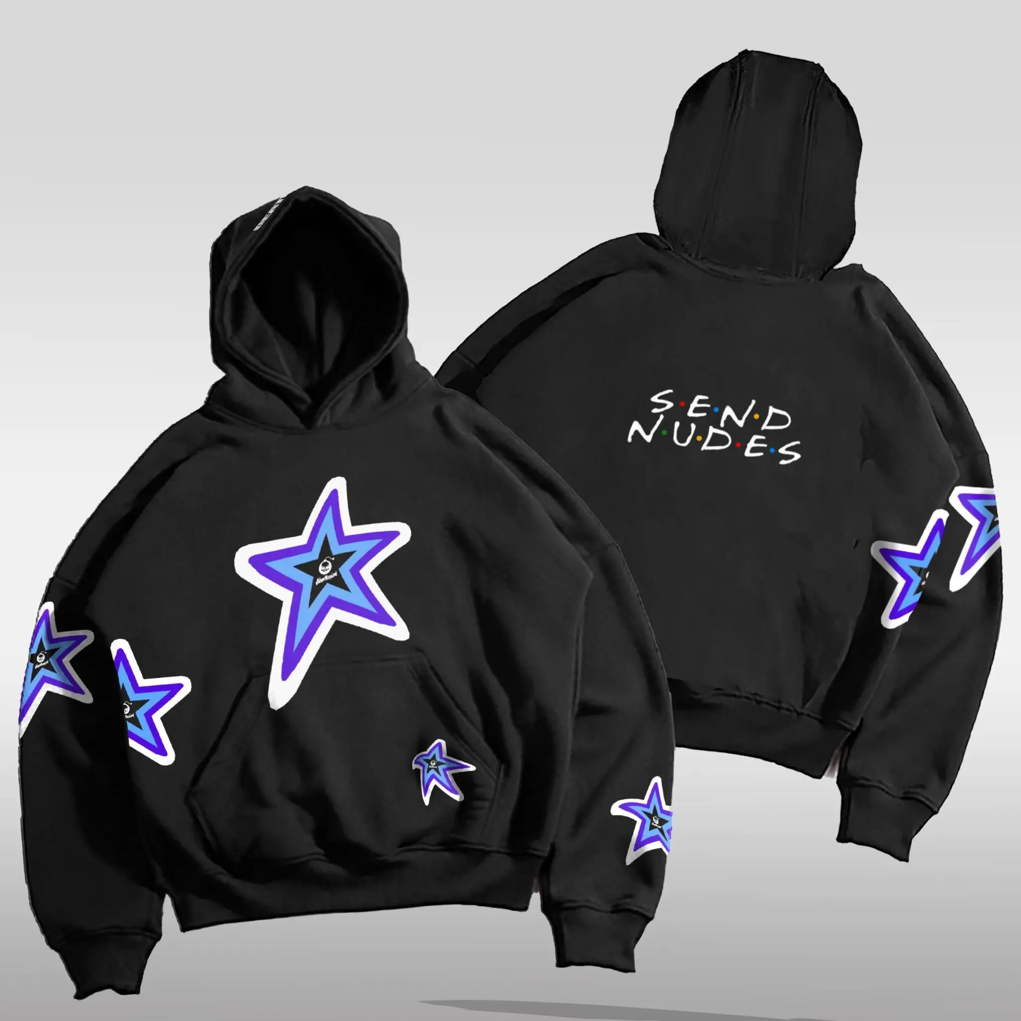 DTRT - Hoodie Pria Boxy Fit Tangan Oversize Hitam Sweater Fleece Tebal Original Sablon Printing Star Reworked  Jumper Distro - Free Gift