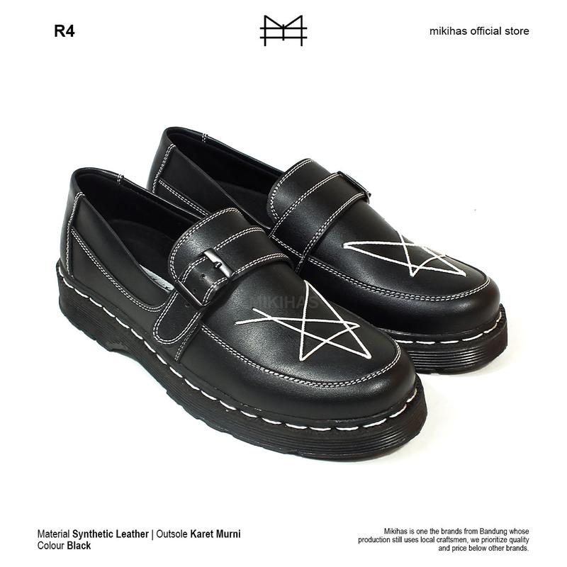 Mikihas R4 - Sepatu Loafers Pria Slip-On Dockmart Bintang Kulit Hitam Sol Karet Flat Shoes Sneakers Kasual penny loafers loafers  style outfit 4