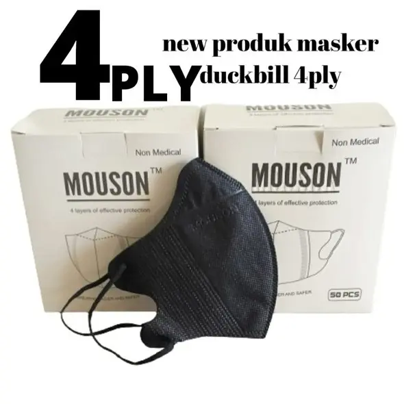 Masker Duckbill 4Ply Garis Mouson Putih Hitam 3
