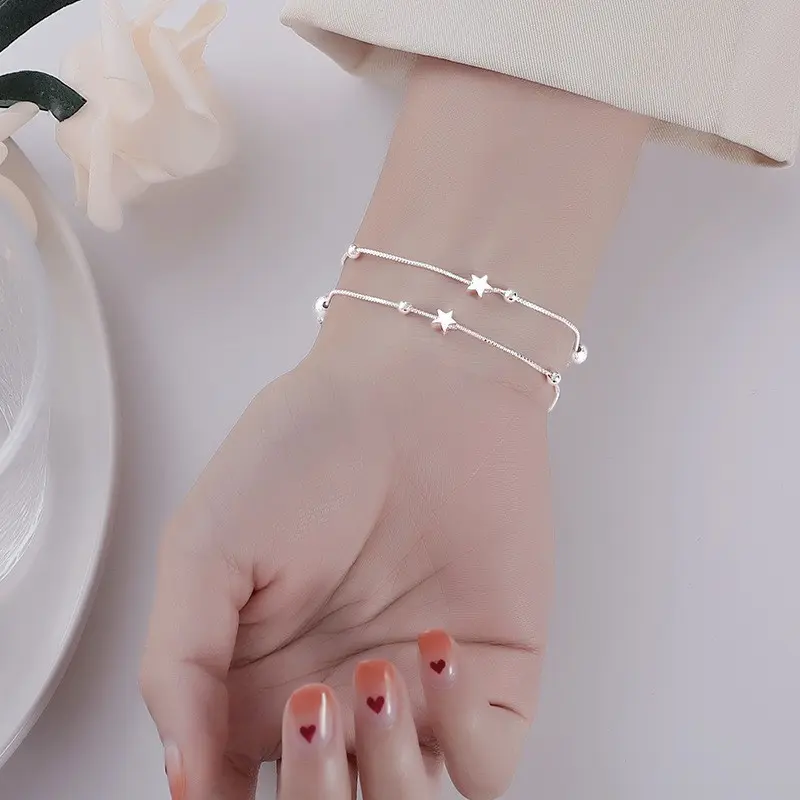 【hộp quà miễn phí】ARTPHRO Vòng Tay Ngôi Sao Hai Lớp, Dành Cho Nữ, Cá Tính Và Đơn Giản 16cm (6,2trong) + 4cm（1.5trong) chuỗi mở rộng 5