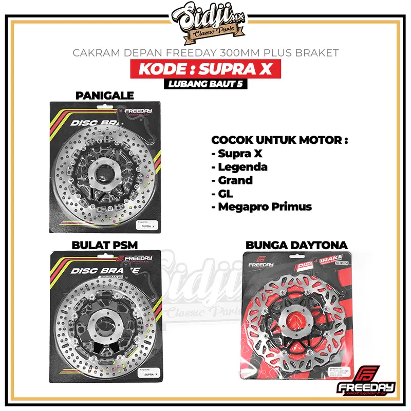 Piringan Cakram Depan Model Bulat Bunga Panigale FREEDAY 300mm Plus Braket Jupiter Z FIZR F1Z R Vega ZR R Jupiter MX King Rx King Supra Grand GL Megapro Tiger Verza Kharisma CB 150 Old 6
