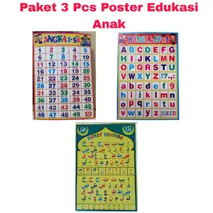 Paket 3 Poster Dinding Edukasi Anak ( Huruf, Angka, Hijaiyah)