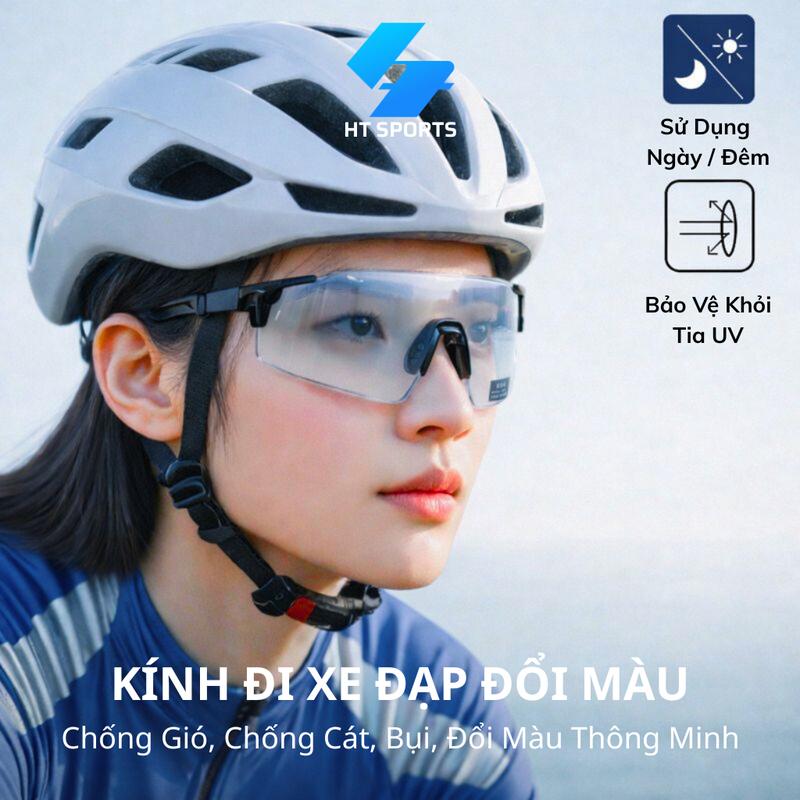 Kính Thể Thao Tự Đổi Màu Kính Đi Xe Đạp Chống Cát Bụi Gió Khung Carbon Siêu Nhẹ Chống Trượt Khi Đeo