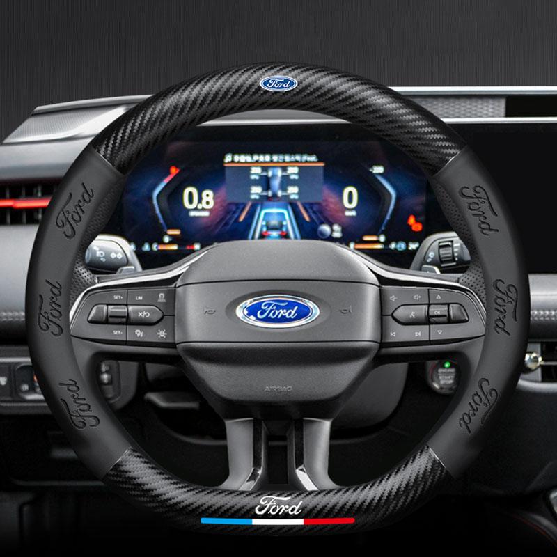 Bọc vô lăng ô tô, da Sợi Carbon, cứu trợ 3D, 38cm, cho Ford Ranger, Fiesta, Focus, Everest, Territory, Kuga, EcoSport, thoát, phụ kiện F150
