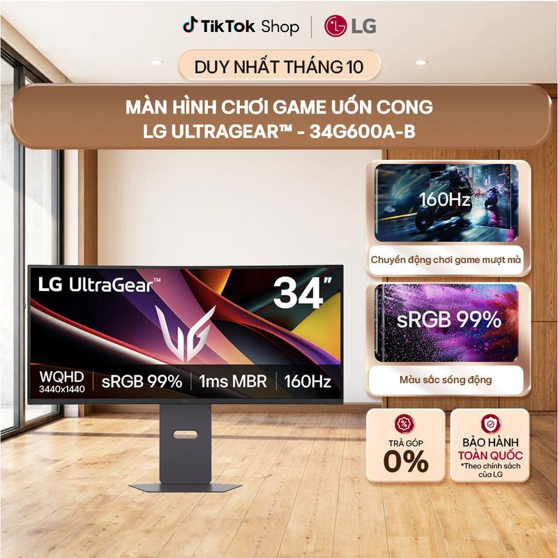 Màn hình chơi game uốn cong LG UltraGear 34 inch 160Hz WQHD | 160Hz, AMD FreeSync Premium | 34G600A-B