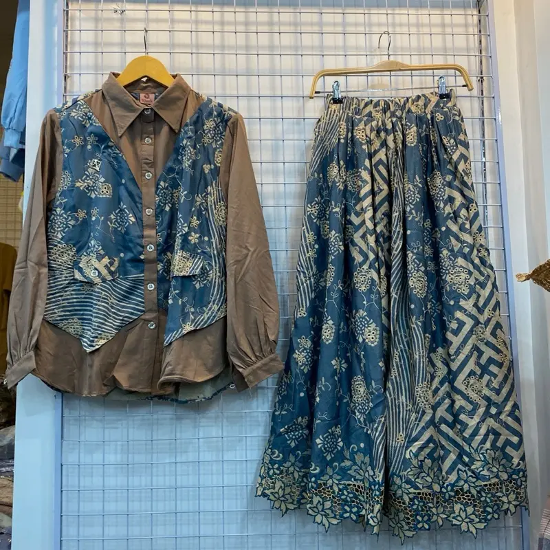 Setelan Rok Wanita Premium BKK Katun Bordir Renda Cantik Mewah Elegan - LD 90-112cm - Atasan, rok, Baju, Panjang nyaman halus 2