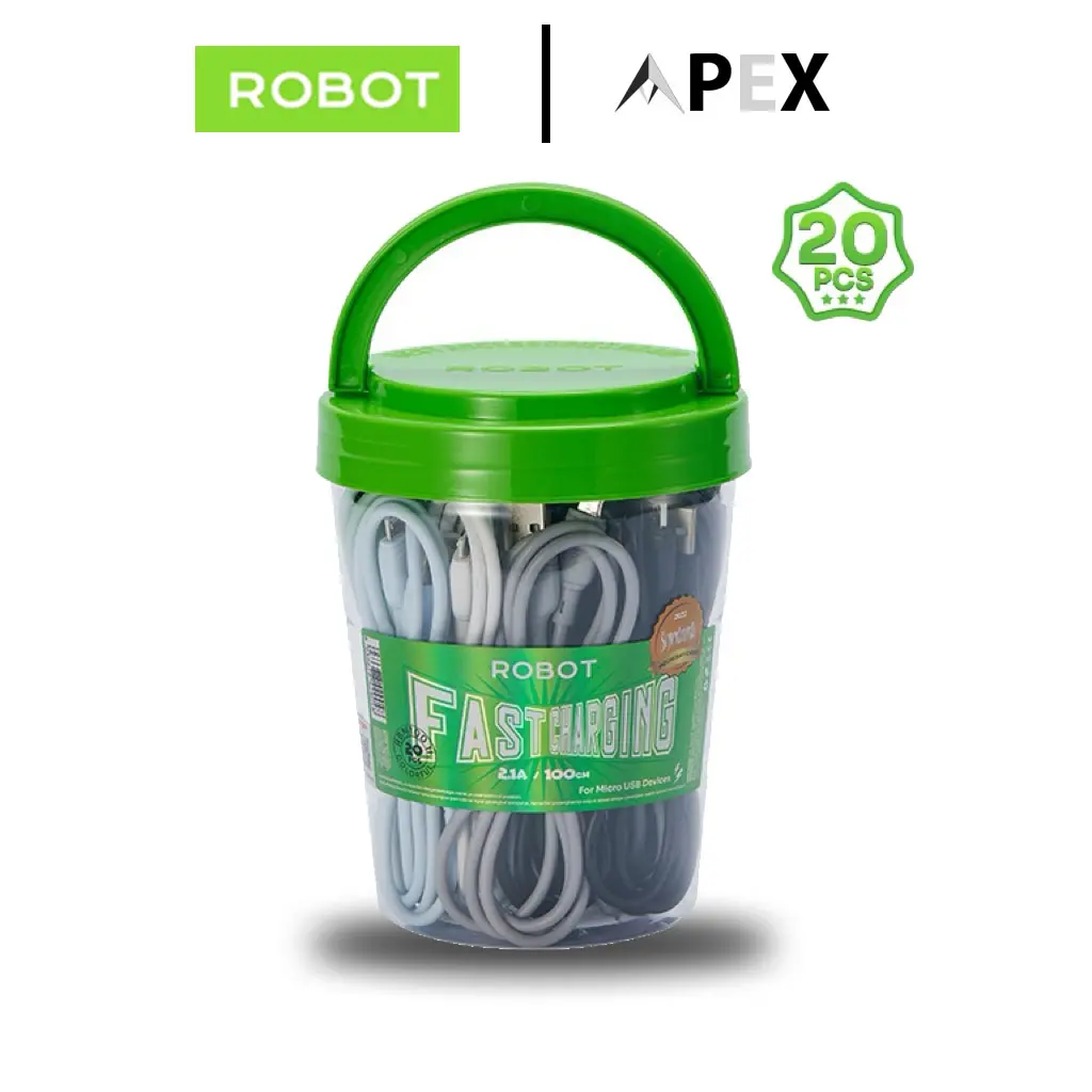 Kabel Data Robot RBM100/RBM100S/RBM100 II Kabel Data Micro USB 2A 100cm [1Toples Isi 20] Garansi Resmi Robot Indonesia