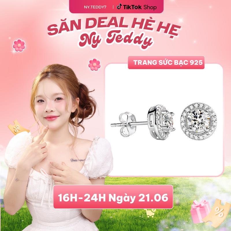 [Hanada x Ny Teddy]Bông tai bạc 925 nam nữ Tròn Đá Chuẩn 6A hoa tai đẹp cho nữ trang sức sáng lấp lánh đi Tiệc Thanh lịch bông tai nam nữ Hanada 0950 B16