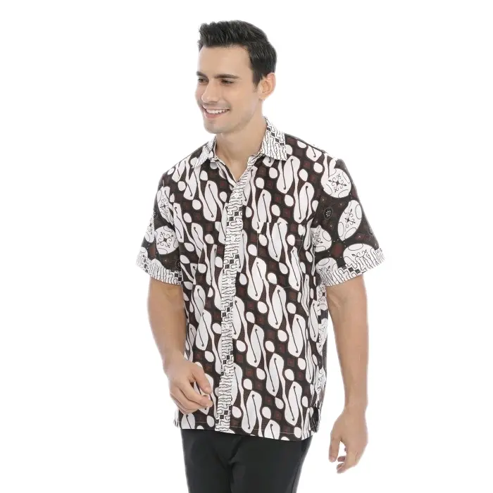 Baju Kemeja Batik Lengan Pendek Pria Dewasa Hem - Surfing, Katun, Distro, Kaos, Cowok, Motif, Hitam