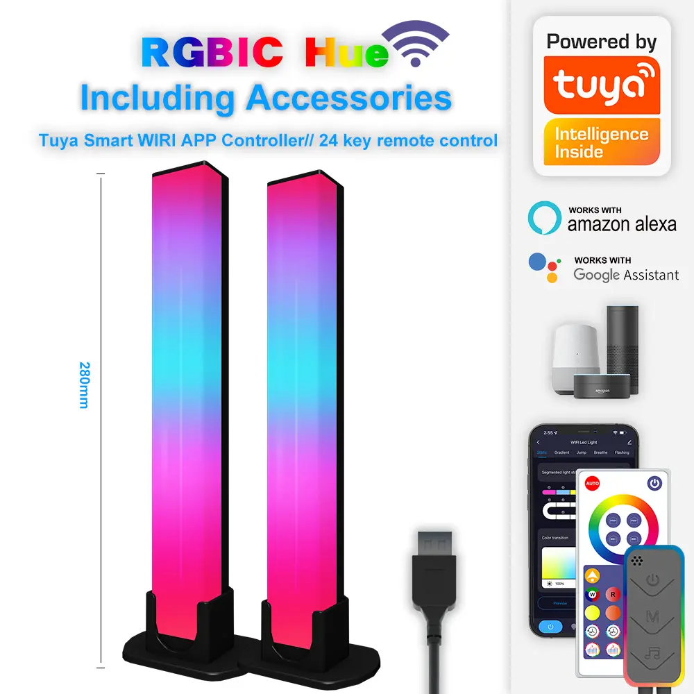 Smart 3D RGB LED Music Sync Rhythm Pickup Light Bluetooth Tuya WIFI Control Gaming Computer Desktop Night Lamp Sound Control Ambient Led Bar TV Backlights Lamp Atmosphere Lighting, Work with Alexa/Google Home