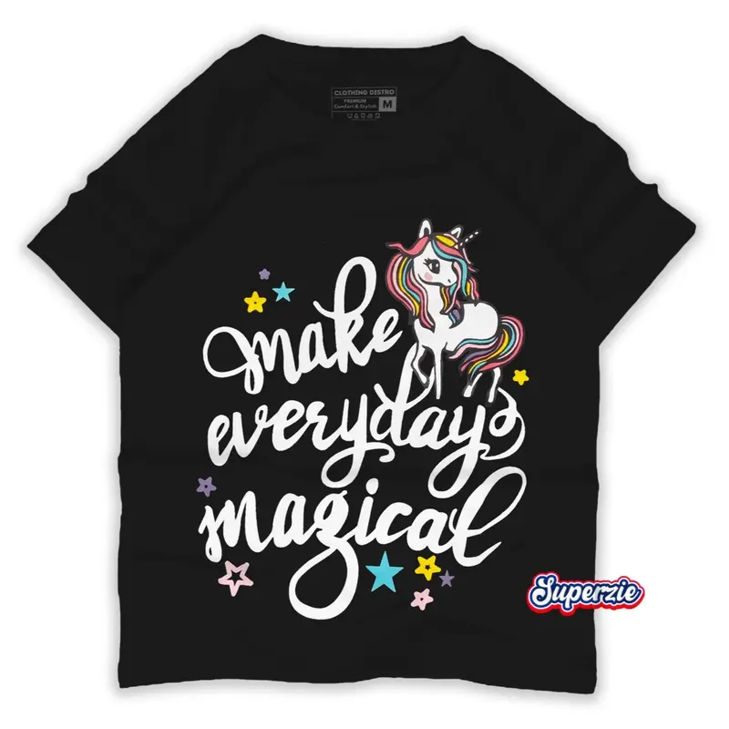 Superzie Kaos Anak Perempuan Unicorn 4-13 tahun Kaos oblong anak cewek Motif MAGICAL HITAM 0