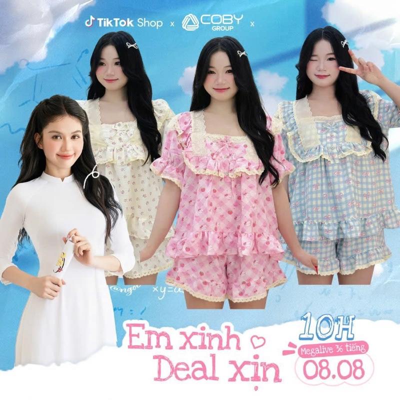 [Xả kho hè ] bộ ngủ nữ tiểu thư cổ vuông vải đũi mùa hè mặc đi ngủ mát mẻ thoải mái Women Quần Ngủ Áo Ngủ Cotton