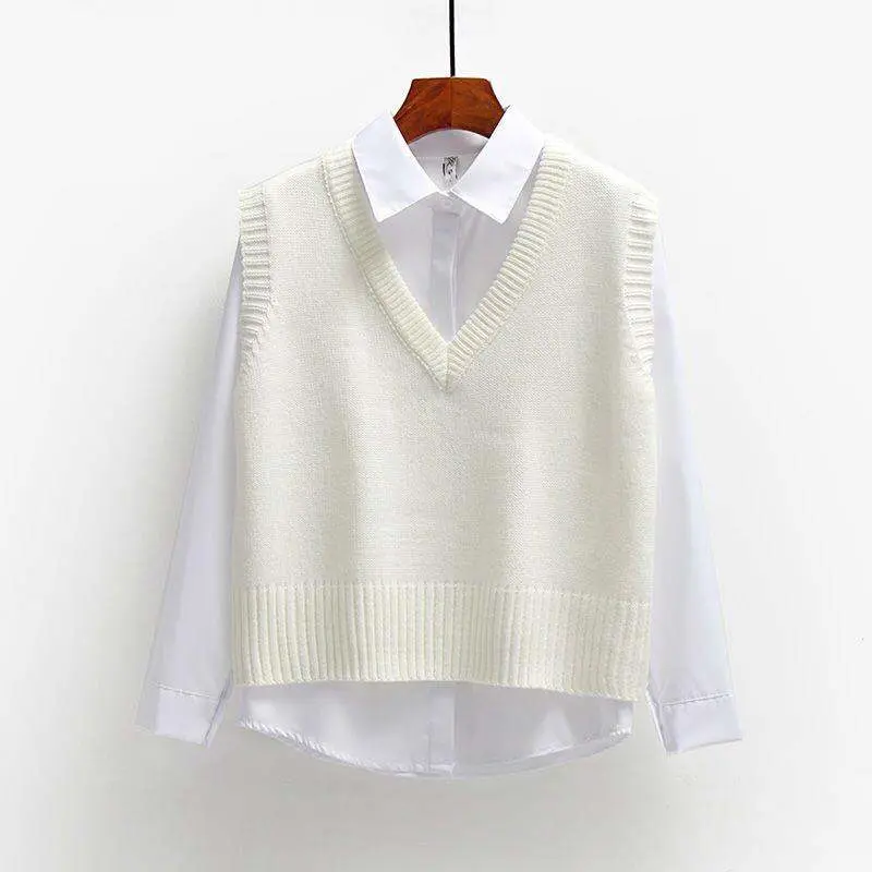Áo Len Cổ Chữ V Không Tay Cho Nữ, Áo Vest Ngắn Dáng Rộng Vừa Vặn, Phong Cách Preppy, Thích Hợp Cho Các Lớp Học, Mùa Mùa Xuân Và Mùa Thu