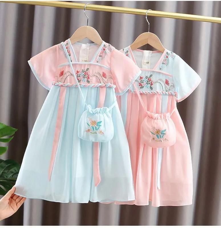 Product Introduction of Summer Girls 'thin short-sleepved Super fairy Chinese style Hanfu costume baby purple outfit dress pink 6-8 years FRP 2426 10