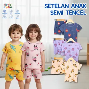 Little Alpha Setelan Tencel | Semi Tencel Setelan Pendek Anak Unisex 1-6 tahun