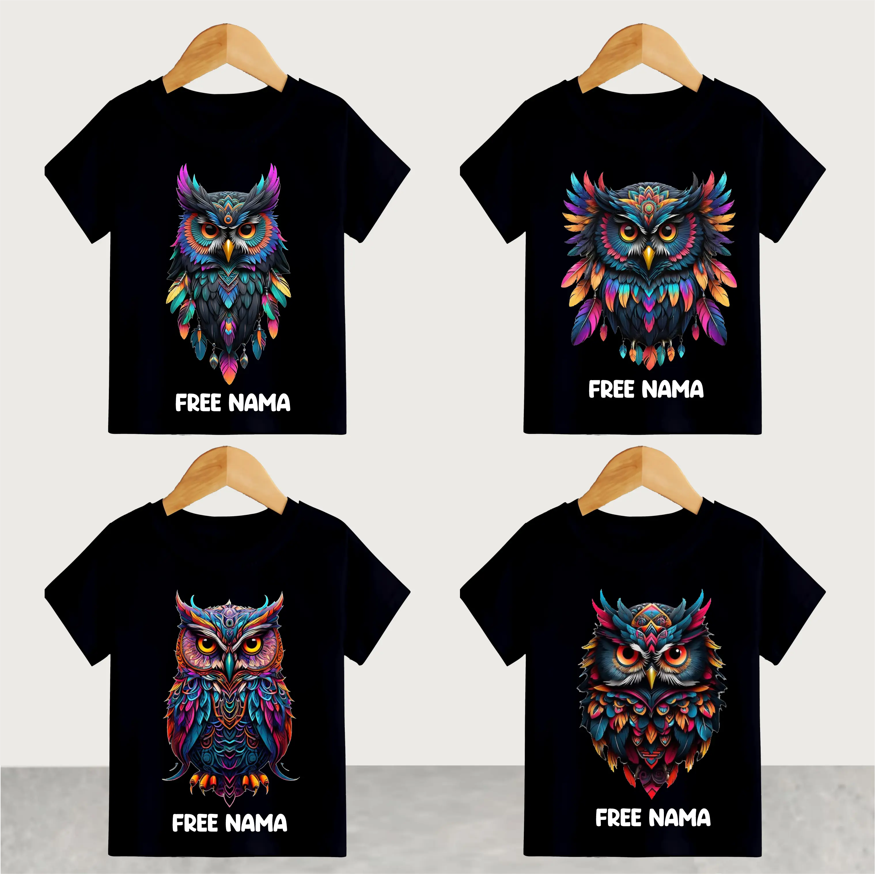 FREE NAMA KAOS COUPLE DEWASA DAN ANAK OWL BURUNG HANTU COTTON COMBAD 30S