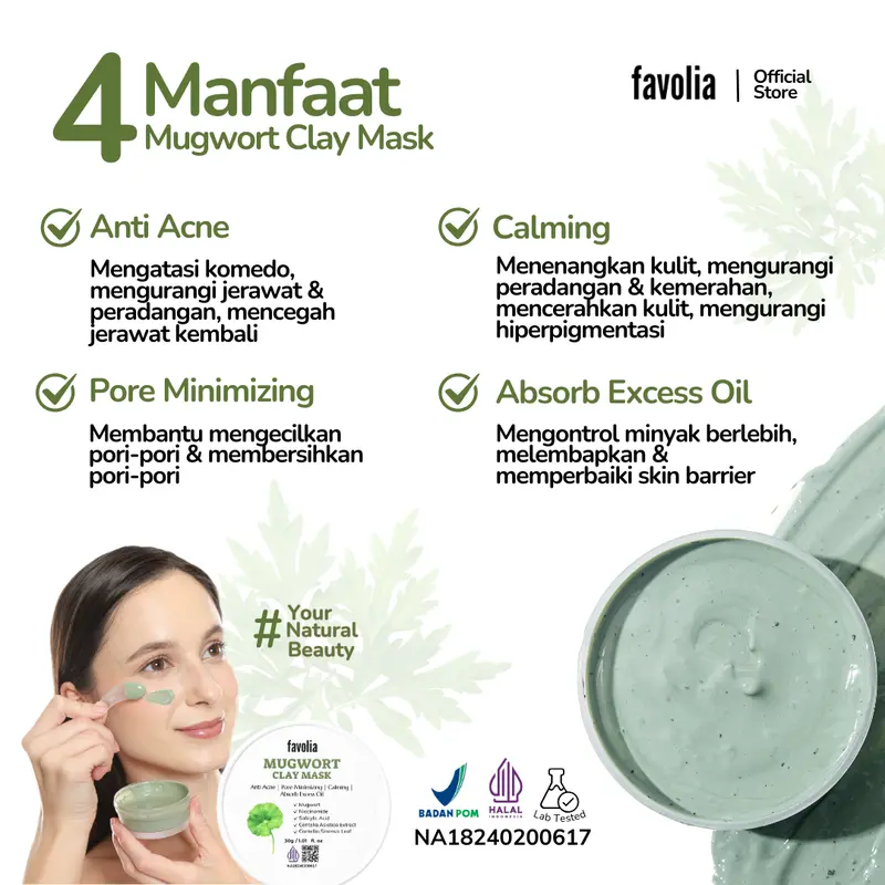 FAVOLIA Bundle 1 Mugwort Clay Mask 30gr + 2 Niacinamide Vit C Sleeping Mask 30gr - Masker Wajah untuk Mengatasi Jerawat, Mencerahkan & Melembapkan | Halal & Teruji Lab, Beli 3 Lebih Hemat 3