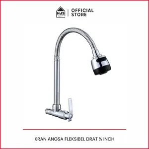 BISA COD - Kran Air Dapur Angsa Fleksibel 1/2 Inch Kran Tembok Stainless Chrome 2 Mode Air