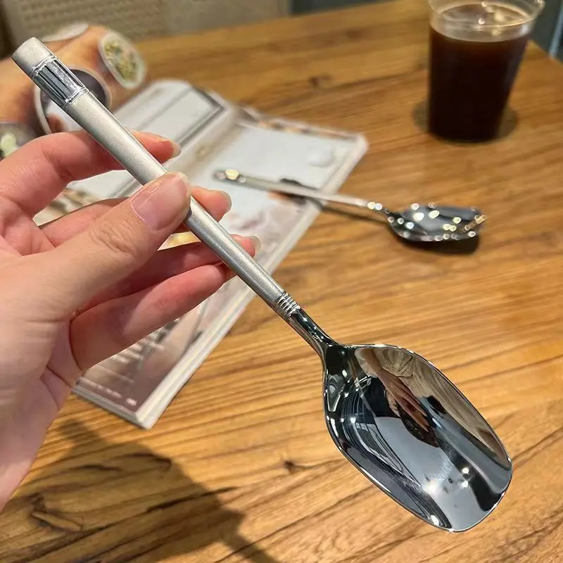 Lantern Spoon Stainless Steel High Beauty Thick Korean Spoon Household Square Spoon Instant Soup Spoon Internet Celebrity Spoon Cute Spoon Ice Cream Spoon