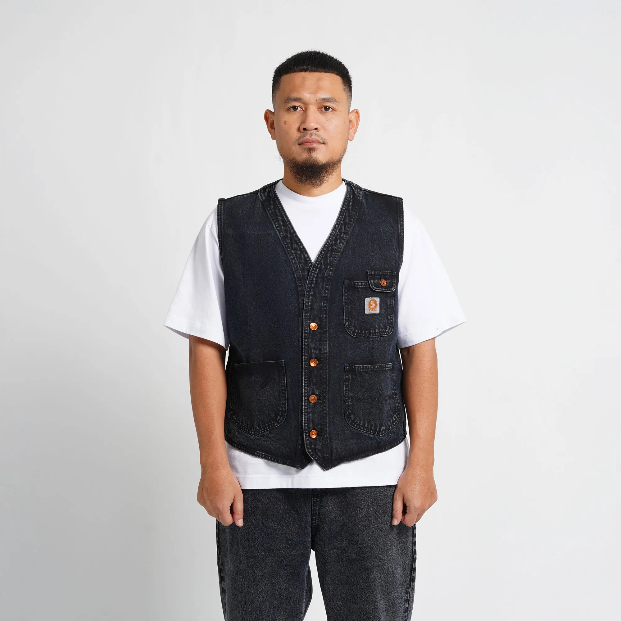 Superego Vest Rompi Jeans Denim Pria New 2021 V-neck Snow Black VDW01G