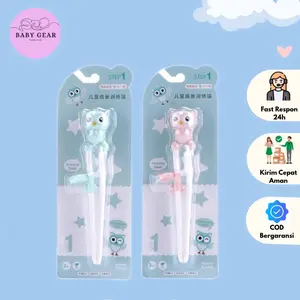 Sumpit Anak Latihan Karakter Owl dengan Lubang Ibu Jari, Telunjuk, dan Jari Tengah - Plastik