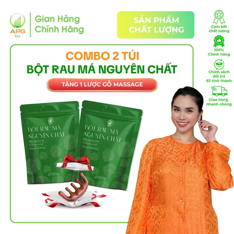 [Tặng 1 Lược Gỗ Massage] Combo 2 Túi Bột Rau Má Nguyên Chất APG ECO, Quy cách túi 2.5g x 20gói