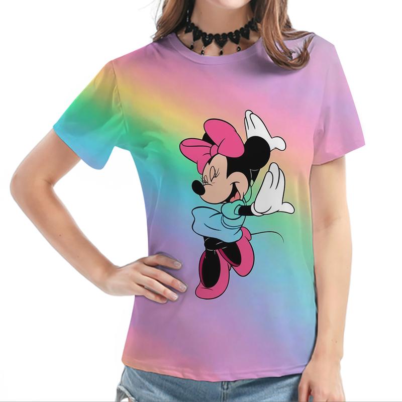 Mickey Mouse and Minnie Mouse T-shirts for Women, Kawaii T-shirts for Women, Round Neck T-shirts for Women, Casual Tops for Girls, New Fashion 2025 7