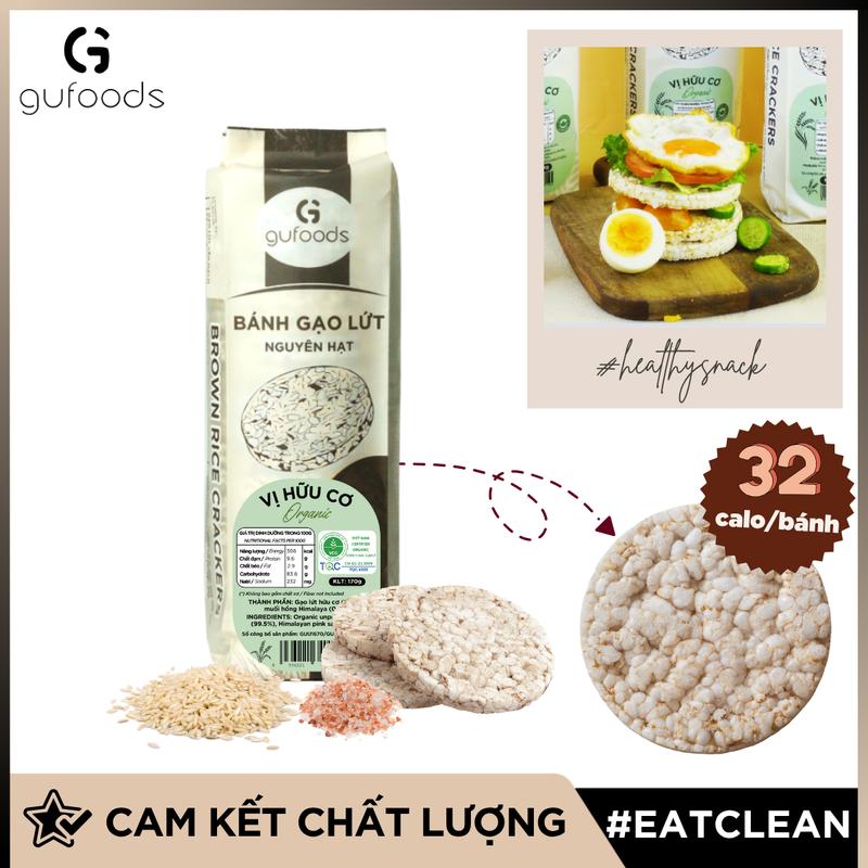 Bánh gạo lứt GUfoods (170g) - Không chiên dầu, Không đường, Từ gạo và ngũ cốc nguyên hạt, Lành mạnh, Phù hợp Eat clean, Ăn vặt healthy, Thực dưỡng, Tập gym, Thuần chay, Đa dạng hương vị