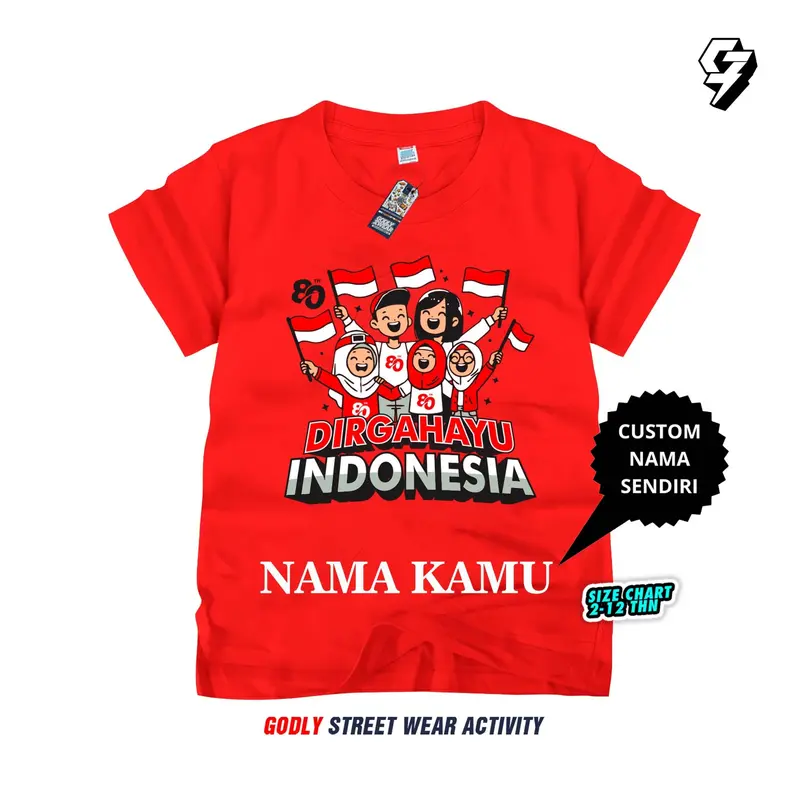 Baju Atasan Kaos Anak 17 Agustus Kemerdekaan INDONESIA Cod Bayar Ditempat Usia 1-12 Tahun FREE CUSTOM NAMA Bahan Katun Premium 2