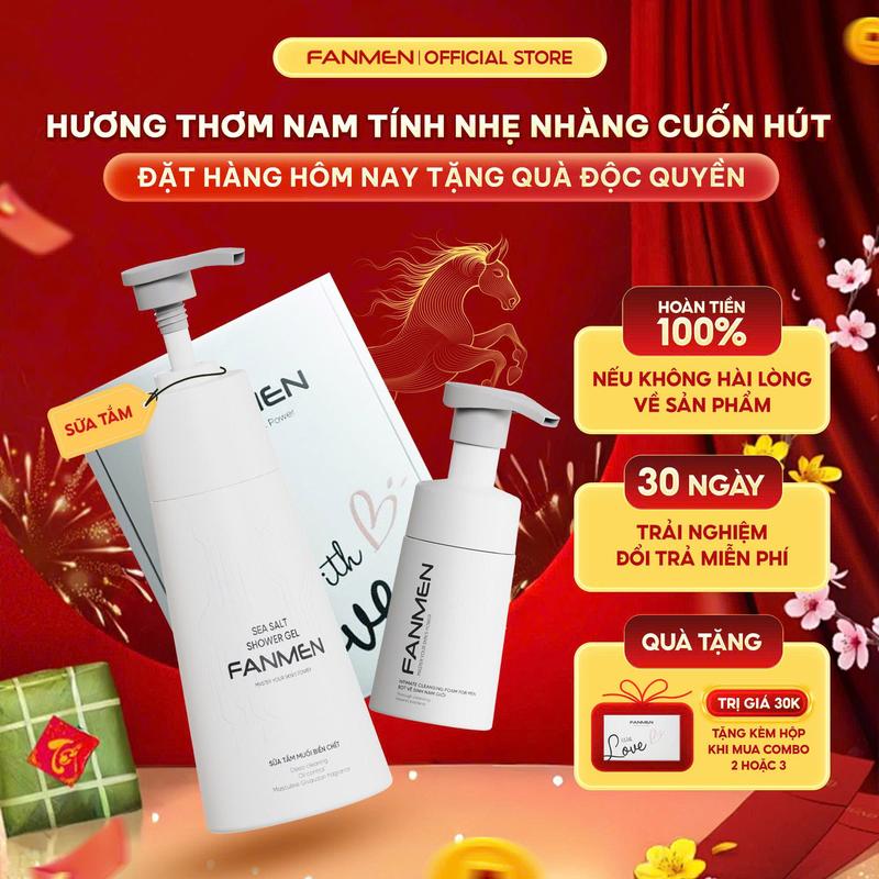 COMBO TINH TẾ Sữa tắm muối biển chết hương thơm Blue Sea nam tính 350 ml và Bọt vệ sinh vệ sinh toàn diện ngăn ngừa vi khuẩn 100ml dành cho nam | Tặng Hộp Đựng