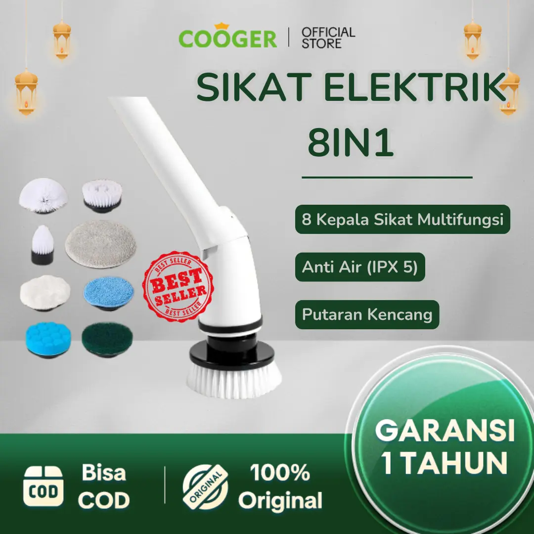 [LIVE] COOGER Sikat Pembersih Elektrik 8IN1 Portable Electric Cleaning Brush 8IN1 Membersihkan Noda Mudah Dengan 8 Kepala Sikat Berbahan Alumunium Tahan Air Anti Karat