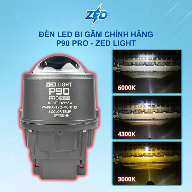 Đèn LED Bi Gầm P90 Pro ZEDLIGHT - 65W 3 Gam Màu, Cắt Sáng Chống Chói, Tản Nhiệt Quạt Gió, Trợ Pha Tâm Laser Chiếu Cực Xa Trên 200m Lắp Oto Xe Máy 12V DC, Chống Nước - Bảo Hành 2 Năm