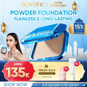 SKINTIFIC Ultra Cover Powder Foundation 9g | Two Way Cake Pressed Powder,  Matte, Poreless Finish | Even Skin Tone, Bedak Padat Compact, Carnosine, Ectoin, Squalane, Silk Powder, Lasting