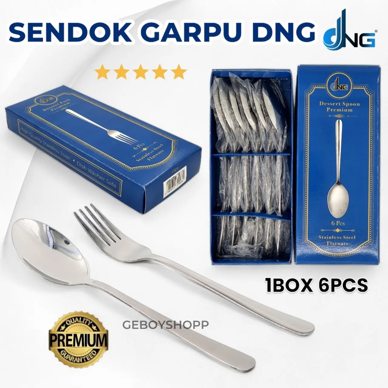 [1BOX 6PCS] DNG Sendok Makan / Garpu Makan Hotel Polos Tebal Premium Finishing Mirror Anti Karat - Stainless Steel - Anti Hitam, Kitchenware