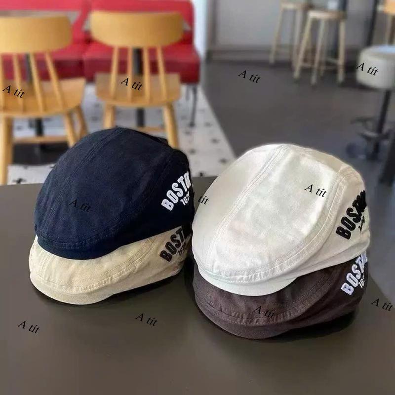 Mũ Nồi Beret / Mũ Mỏ Vịt Thêu Chữ "BOSTON 1630" Phong Cách Cổ Điển Bụi Bặm