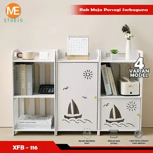 ME-STUDIO-Rak Meja Persegi Serbaguna Rak Buku Pendaratan Rumah Sederhana Anak-anak dengan Desain Kapal dan Matahari untuk Mainan dan Buku Gambar