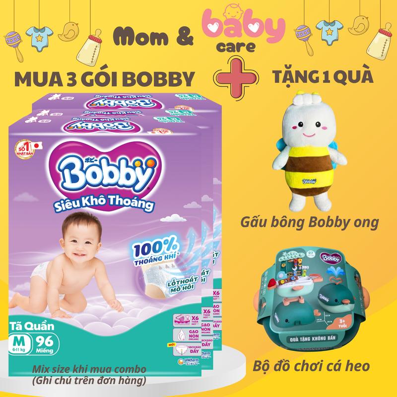 Combo 3 gói tã/bỉm quần Bobby M96/L88/XL76/XXL70 nhận quà tặng