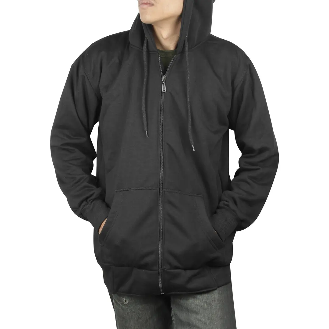 Sweater Hoodie Zipper Polos Hitam Resleting Premium Distro Lokal Bandung Fleece Tebal 280 Gsm Pria Wanita